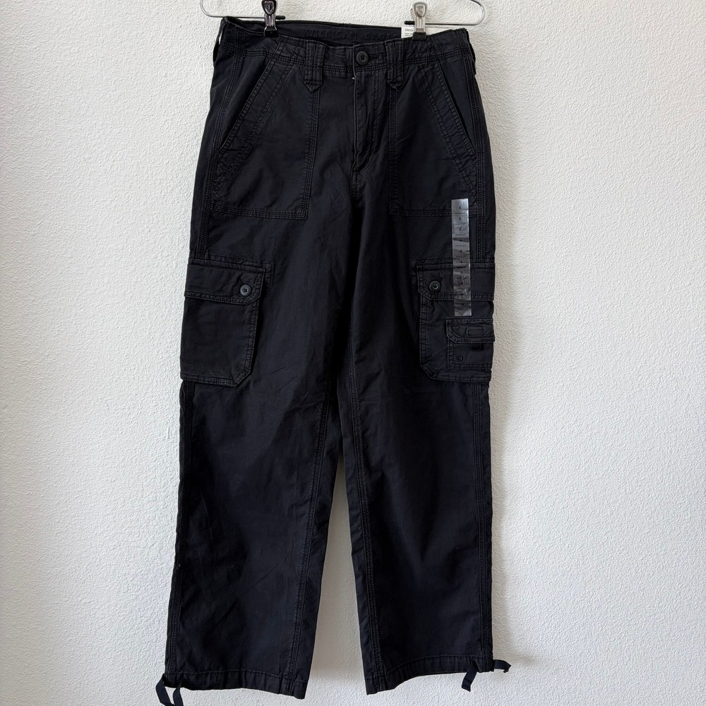 American Eagle Baggy Jogger Women 4 Black NWT High Rise Cargo Stretch Pants - Picture 6 of 7